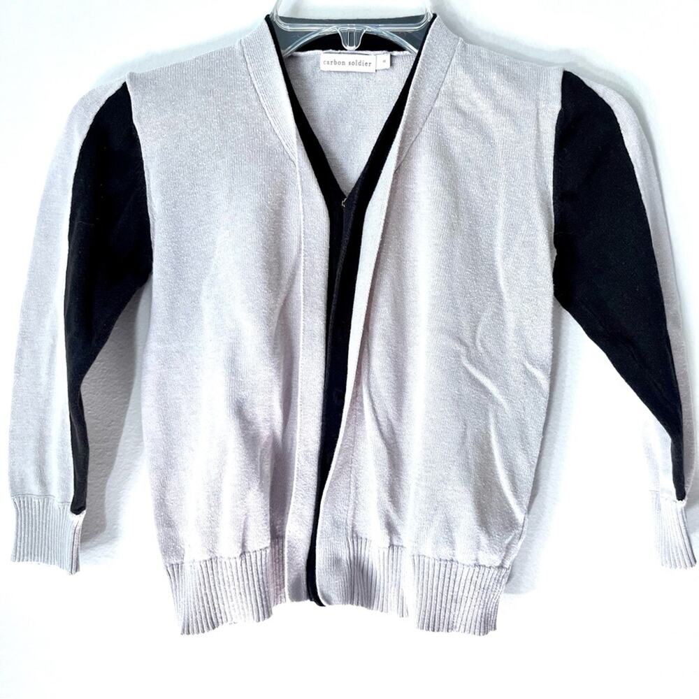 Carbon Soldier Boys Tan Black Color Block Cardigan Sweater Size 8 Wool Blend